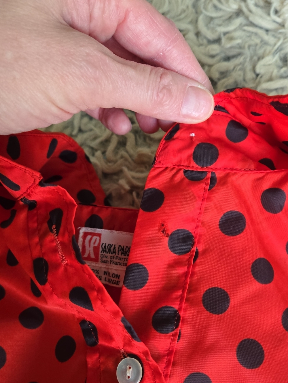 Vintage Saska Parrott Handmade Red And Black Polka Dot Long Sleeve Blouse - Picture 4 of 8